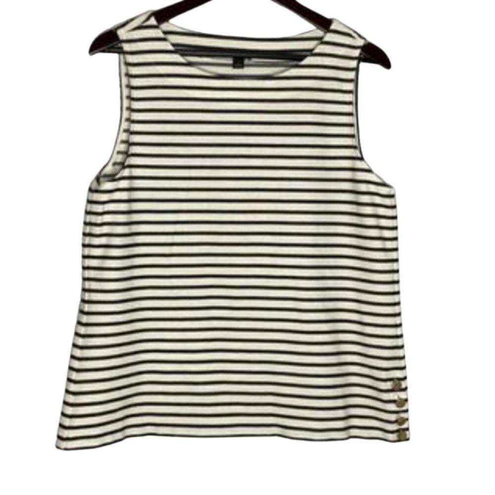 Ann Taylor Cotton Sleeveless Blouse Gold Button Detail Coastal Nautical